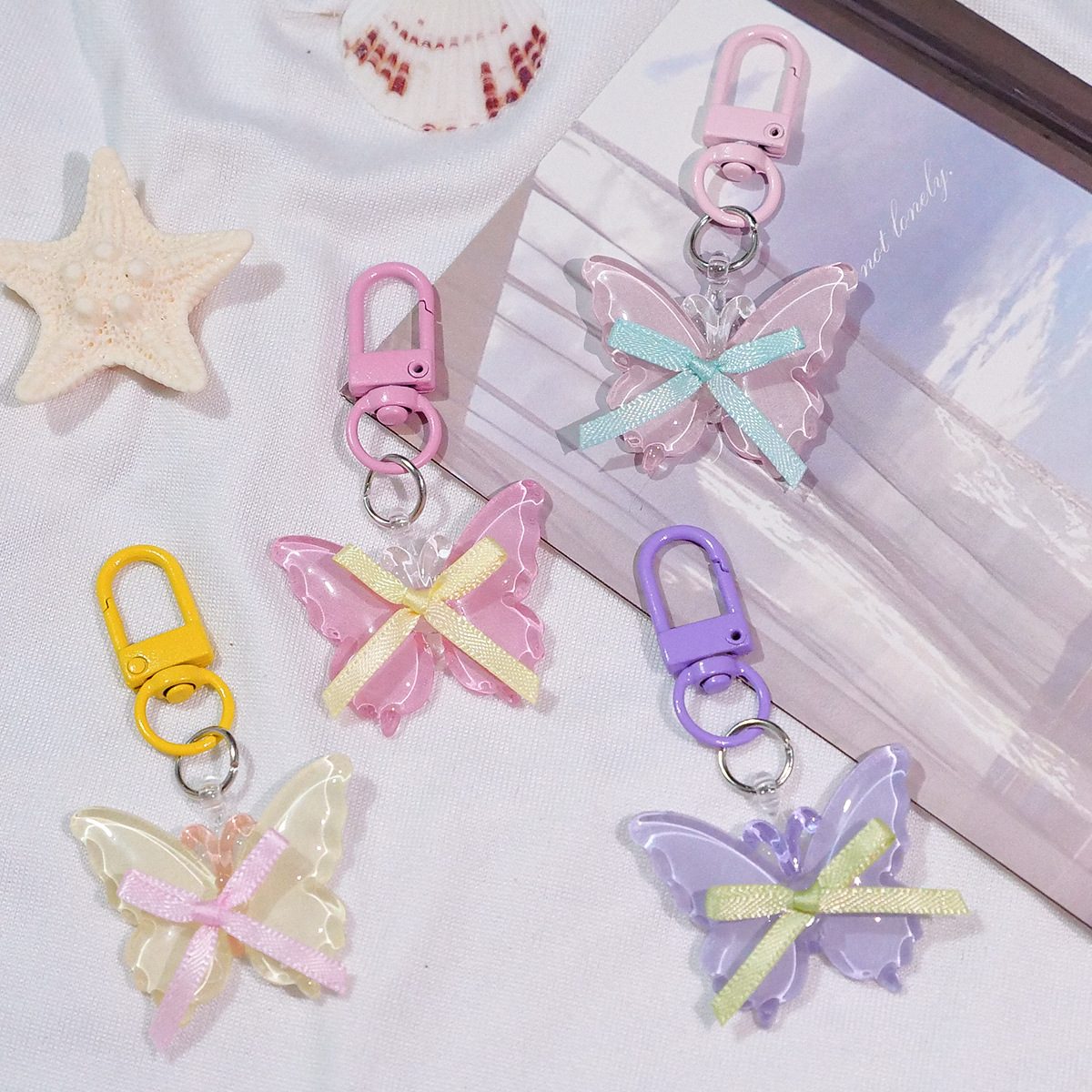 Transparent Jelly Bow Keychain Fresh Pendant Pure Desire Style Sweet Couple Best Friend Backpack Accessories Wholesale
