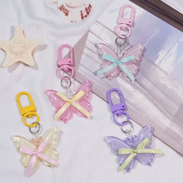 Transparent Jelly Bow Keychain Fresh Pendant Pure Desire Style Sweet Couple Best Friend Backpack Accessories Wholesale