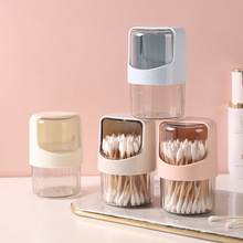 透明棉签收纳盒旋转带盖防尘桌面棉棒整理盒塑料牙签收纳罐简约