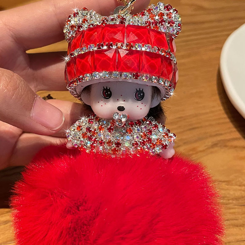 Corea del Sur creativo lindo diamante incrustado lindo Qiqi Bola de piel muñeca llavero mujer de dibujos animados par coche bolsa colgante