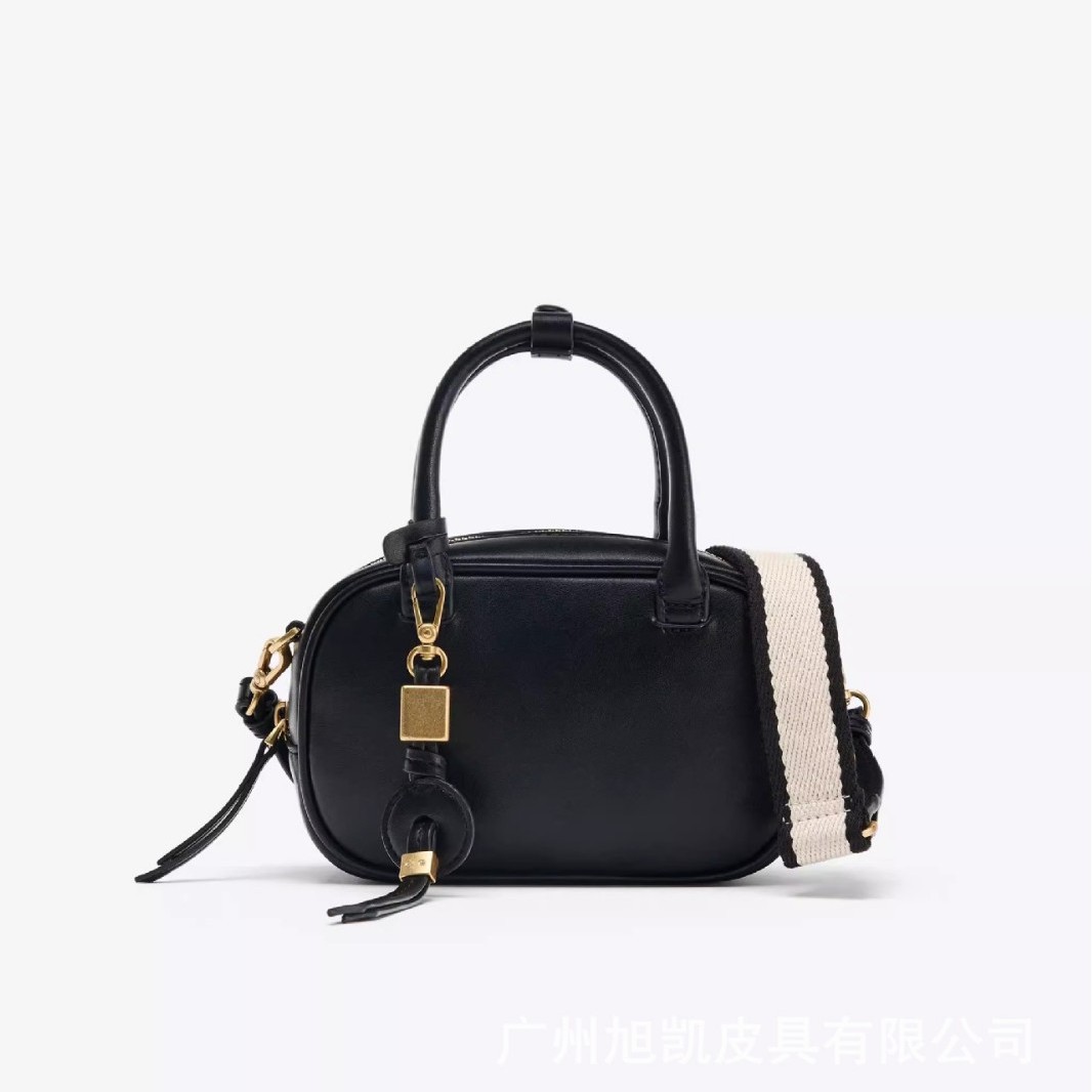 Spanish Women's Bag 2025 New Arrival Niche Contrast Color Fashion Canvas PU Leather Bowling Small Square Shoulder & Crossbody Bag - Thumbnail 2