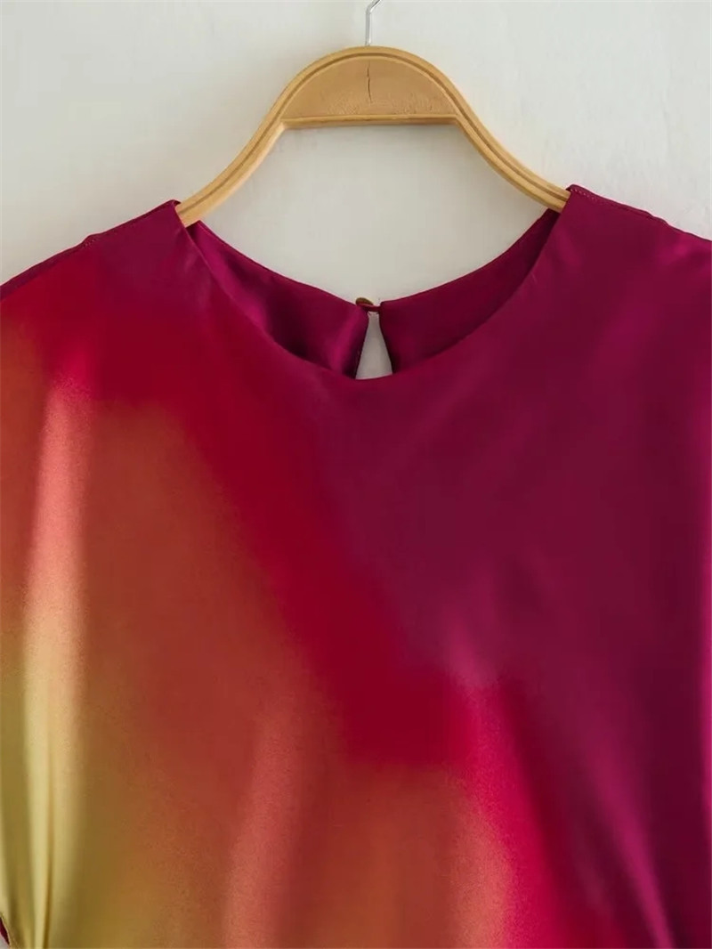 Streetwear Tie Dye Round Neck Sleeveless Polyester Satin Midi Dress A-line Skirt display picture 4