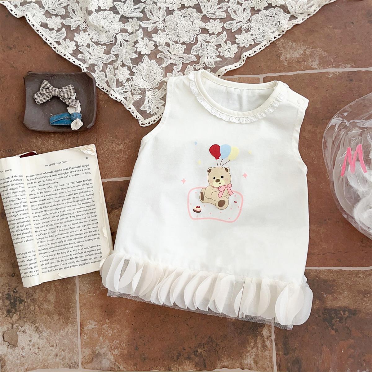 Traje de bebé femenino delgado de verano, ropa de protección solar dulce y linda para niños, falda de oso de estilo occidental, traje de dos piezas