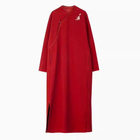 2025 New Autumn and Winter Deer Literary Embroidered Dress Red Loose New Chinoiserie Improved Cheongsam 2025 New Autumn and Winter Deer Literary Embroidered Dress Red Loose New Chinoiserie Improved Cheongsam