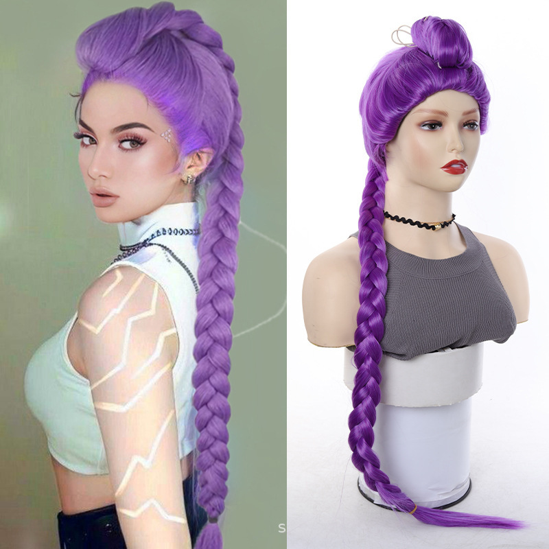 Cross-Border Foreign Trade European and American Style Witch Girl Group Rumi Ponytail Purple Wig Braids Colorful Braided Hair Extensions Cross-Border Foreign Trade European and American Style Witch Girl Group Rumi Ponytail Purple Wig Braids Colorful Braided Hair Extensions