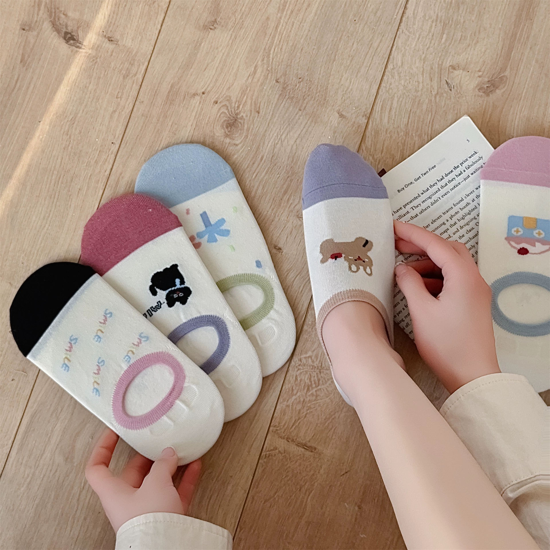 Новые носки-лодочки с рисунком животных из мультфильмов для весны и лета, простые и универсальные, а также невидимые носки, тонкие хлопковые дышащие короткие носки