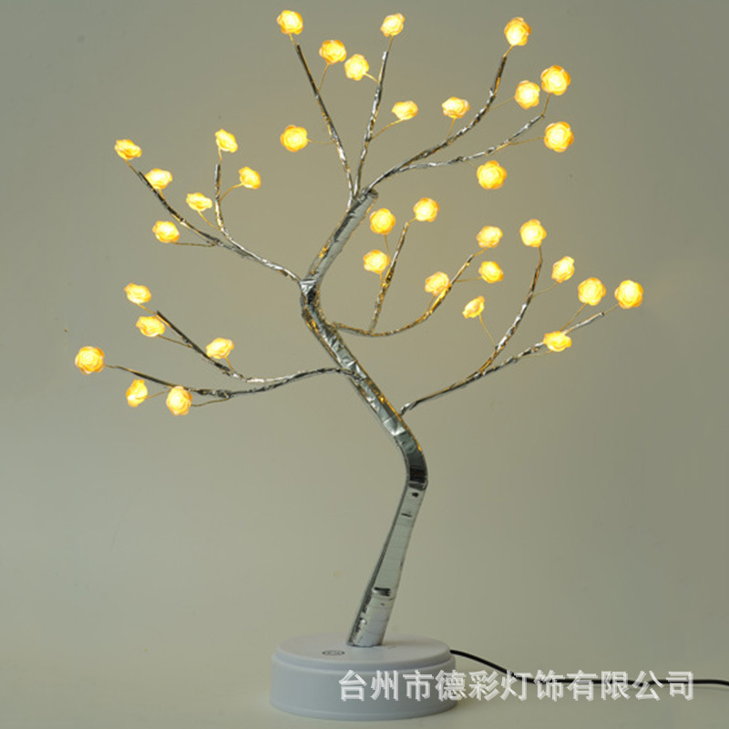 Amazon transfronterizo llevó la luz del árbol USB batería de doble propósito horizontal decorativo luz de la noche estrellada alambre de cobre luz del árbol en stock