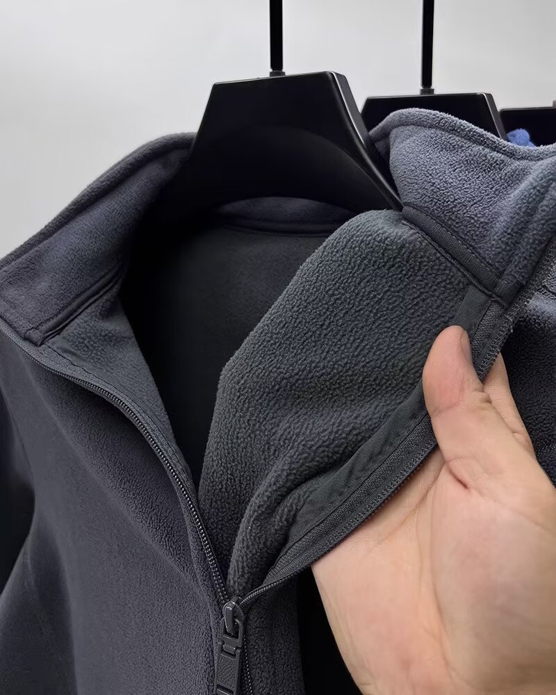 Herrkläder Herr fleece cardigan tröja herr höst och vinter förtjockad varm casual stativ krage jacka herr sport_voghion.com