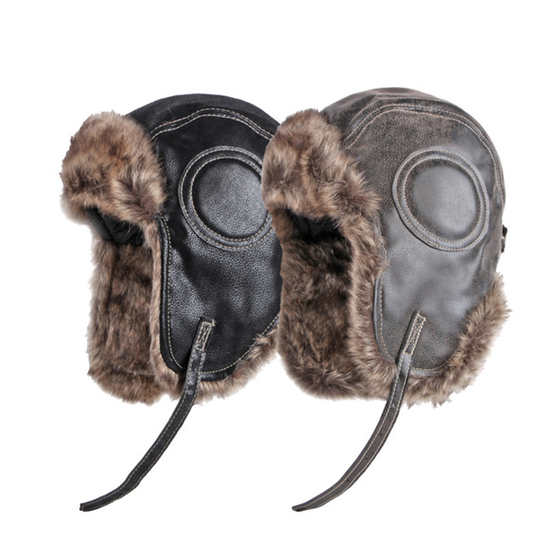 Northeast Hat Men's Autumn and Winter Ear Protection Warm Lei Feng Hat Imitation Leather Outdoor Windproof Riding Hat Female Aviator Hat