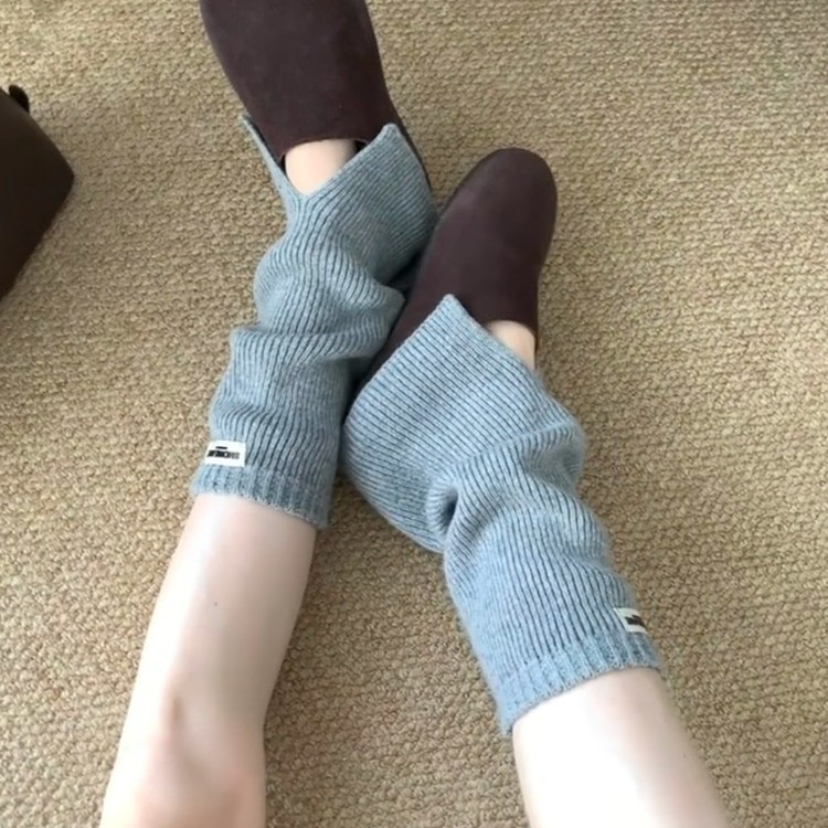 秋冬诸暨韩式布标针织开叉袜套ins字母中筒堆堆袜子松弛感腿套女|undefined