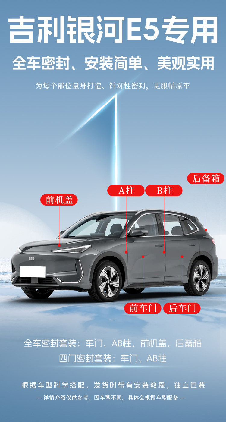 Geely Galaxy E5 Dedicated Car Door Gap Soundproof Sealing Strip, Dustproof, Windproof, Waterproof, Noise Reduction Modification