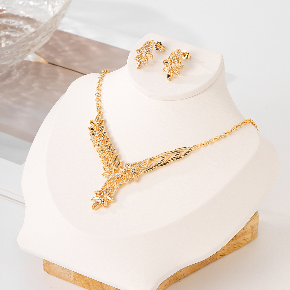 Explosiones transfronterizas opciones de bronce de piedra pendientes collar conjunto de joyas de mujer pendientes collar dos piezas conjunto de joyas exquisitas