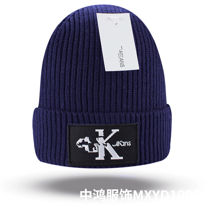 New autumn and winter letter embroidered woolen hats for women, warm ear-protecting knitted beanie hats for men, blue cold weather hats