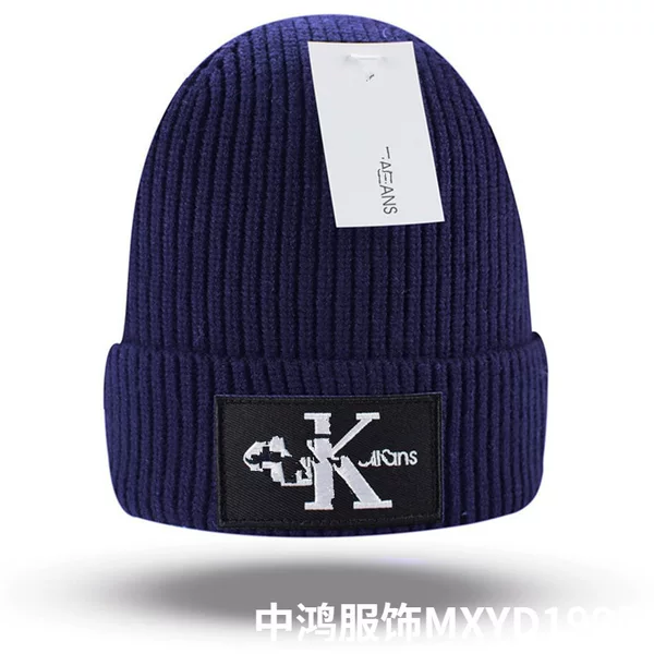 New autumn and winter letter embroidered woolen hats for women, warm ear-protecting knitted beanie hats for men, blue cold weather hats
