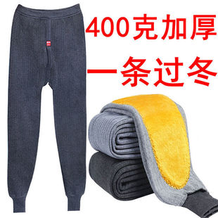Autumn and Winter Men's fleece-lined Warm Pants Knee Pads Waist Pants Fertilizer Extra-thick High Waist Loose Leggings High Elastic