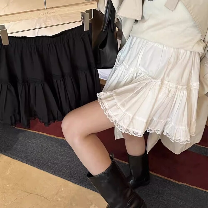 plus size Korean Style Summer Sweet Girl Puffy Cake Skirt Chubby M Small White Skirt A Pattern Stitching Lace Short Skirt for Women