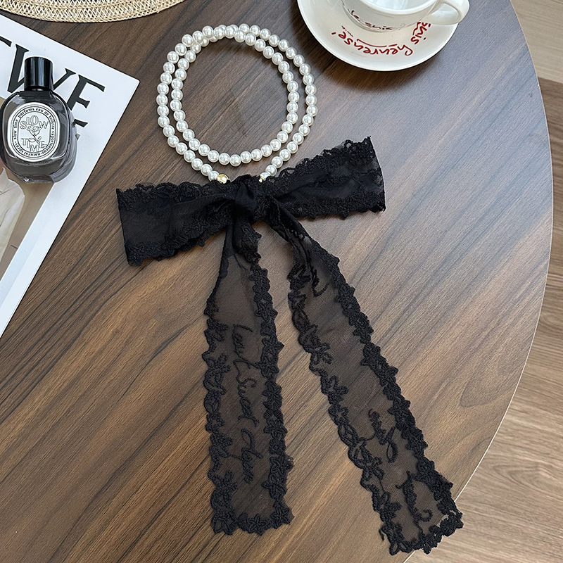 Collar de perlas Nueva bufanda de seda de encaje con cadena de clavícula francesa