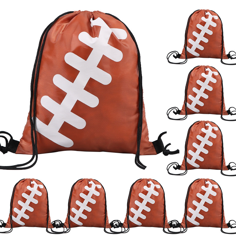 跨境现货橄榄球篮球束口袋双肩抽绳背包袋子 儿童运动便携收纳袋