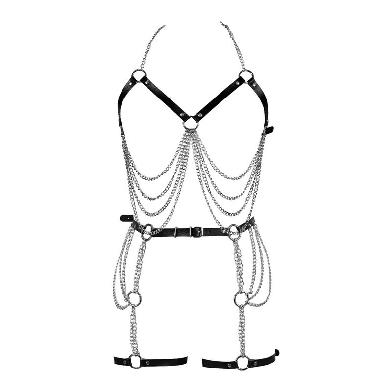 Punk Brother Sexy Bondage Underwear Body Chain Garter Leather Metal Chain Bondage Strap All in One