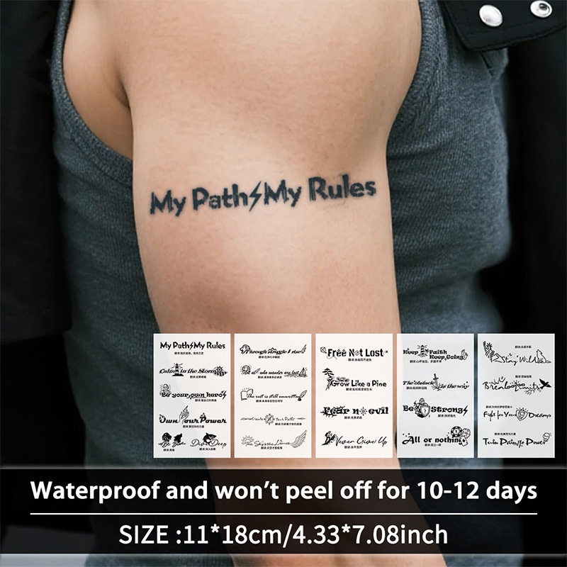 Temu's Popular English Calligraphy Herbal Tattoo Stickers with Text and Object Combinations, Creative and Fashionable, Waterproof and Long-Lasting for the Arm