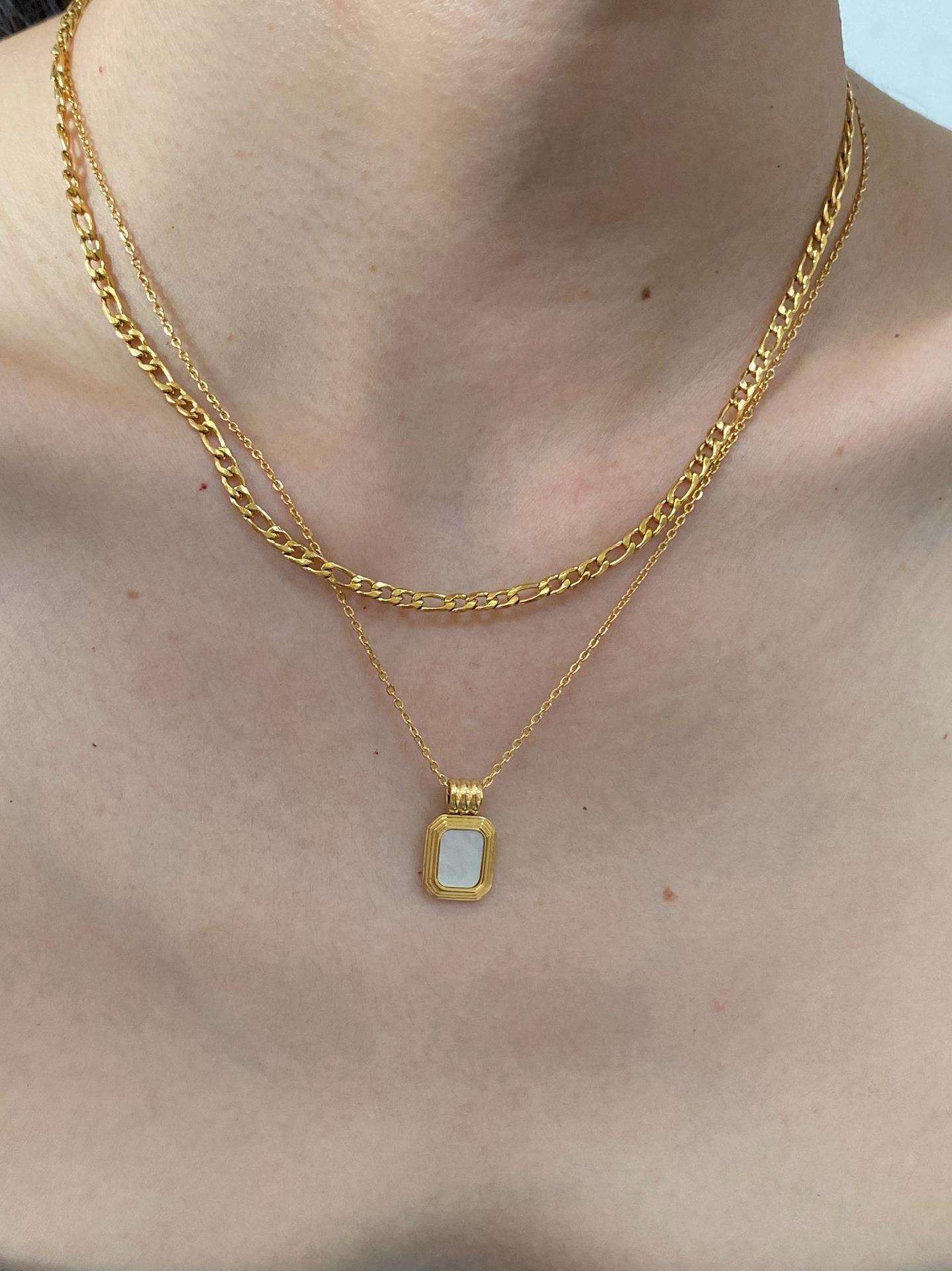 201 Stainless Steel Pendant Material Layered Necklaces Classification Fashion Square Titanium Steel Plating Layered Necklaces