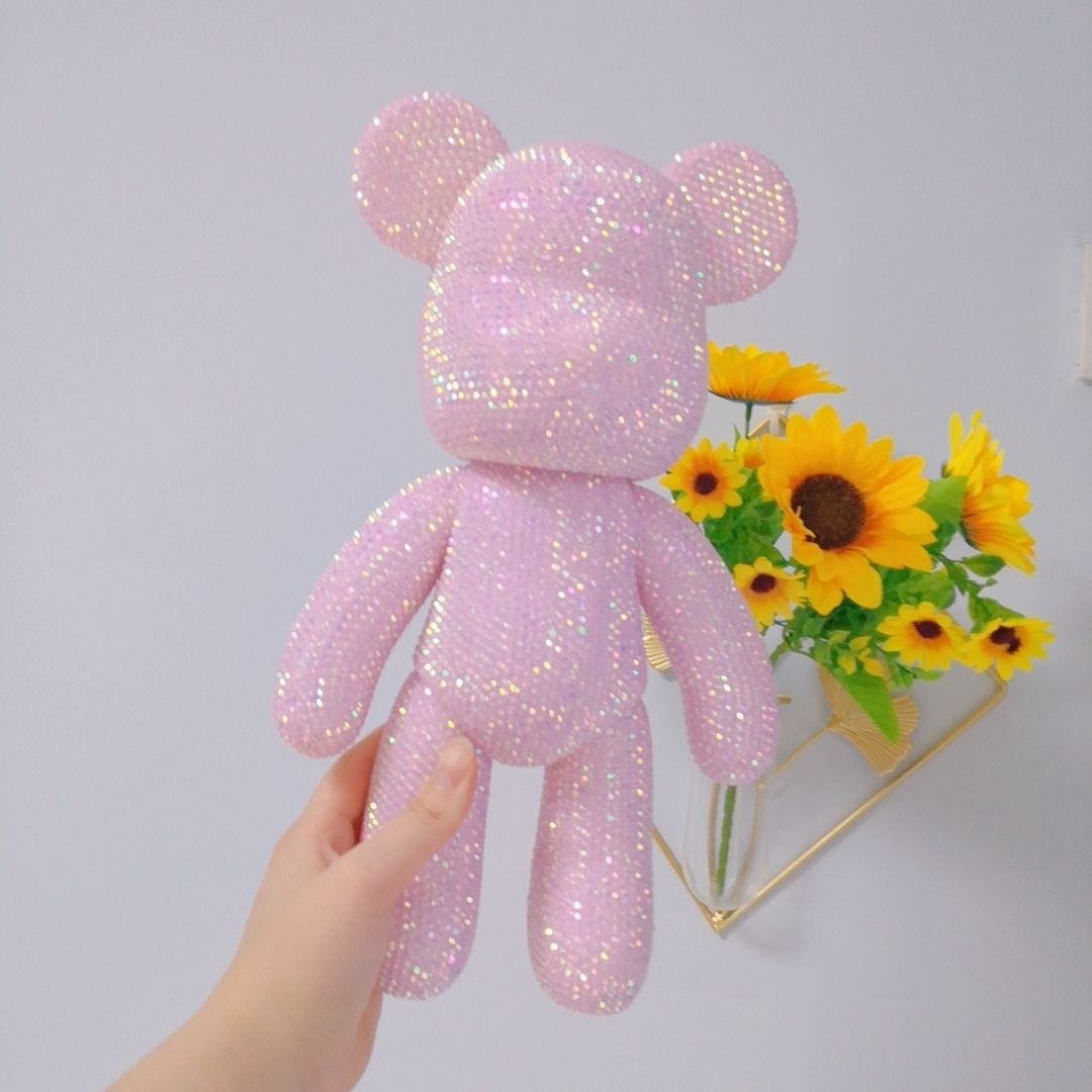 Oso embrionario blanco + diamante rosa de gelatina + pegamento + kit