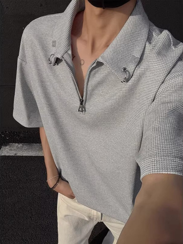 Unisex Polo Shirt with Collar, Short-Sleeve, Trendy Brand Summer T-Shirt, Korean Style, Loose Fit, Fashionable, 2025, Versatile Top