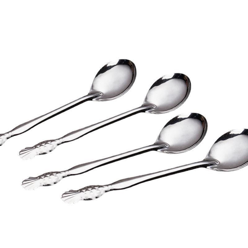 長柄ステンレス製子供用スプーン、スイカスプーン、食堂用パイナップル柄スプーン、食事用丸スプーン、丸頭、祝日ギフト|undefined
