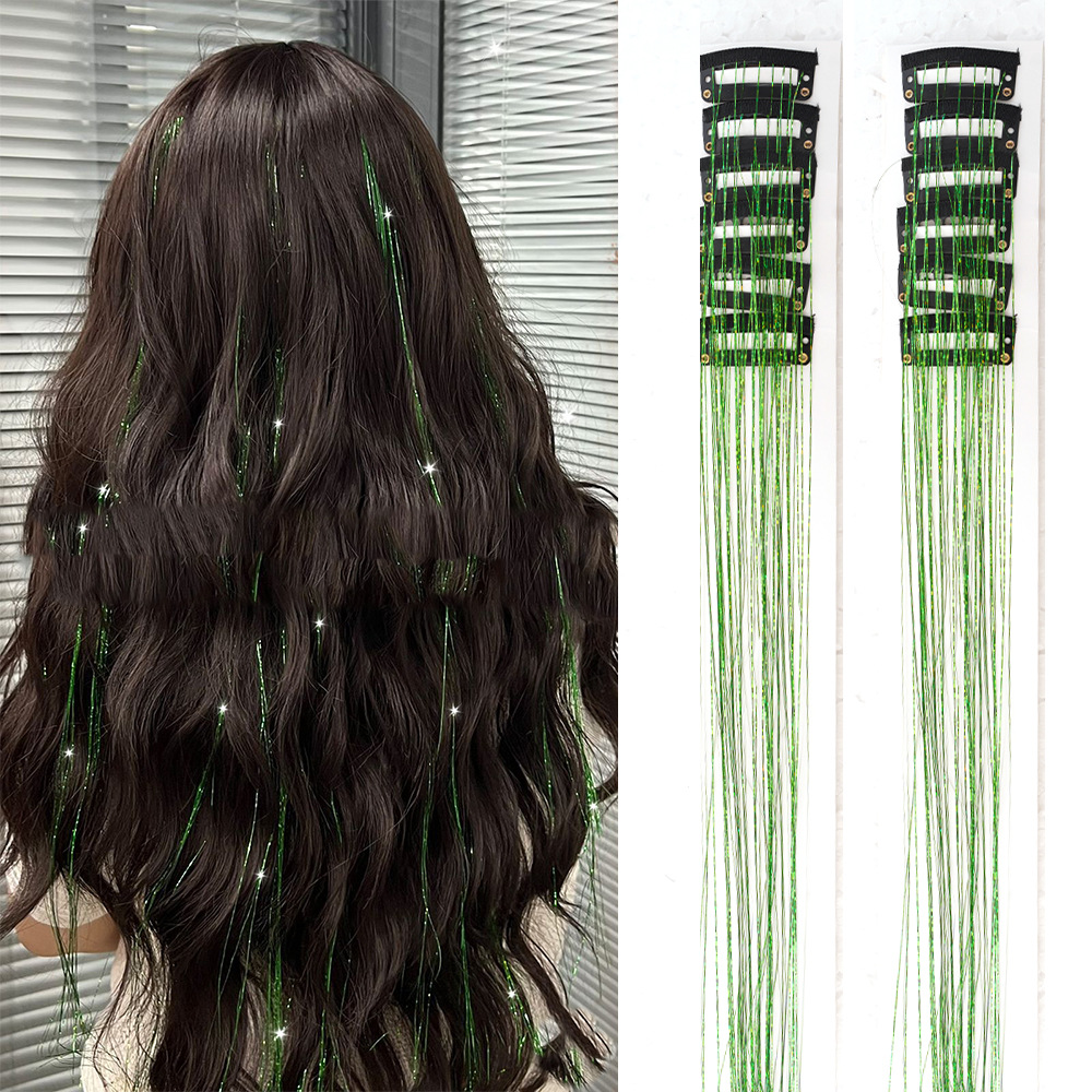 12 Stück Goldene Kunsthaar Extensions Glänzend Bunte Strähnen_voghion.com