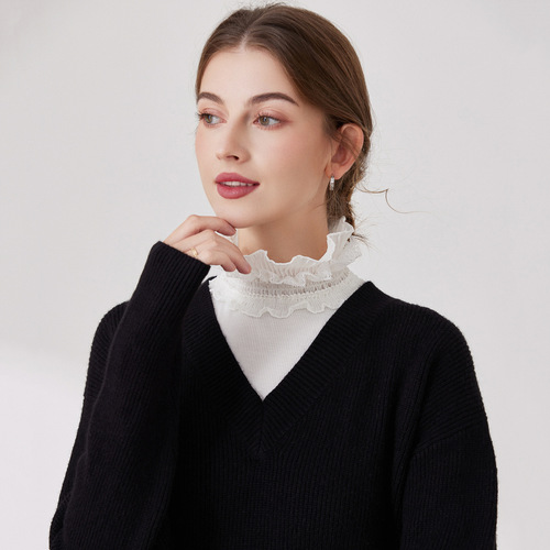  Seconds: Transforming into a Cute and Lovely White Pure Cotton Collarless Blouse with Petal-like Collar, Trendy and Playful Collarless Top, Wholesale Manufacturer for Cross-border Sales