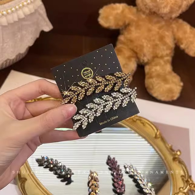 Alta sensación de diamante de brocas de trigo pin de borde 2024 nuevo cabello roto pin de cabello frangeo cabeza detrás de una palabra pin de boca de broca pin de cabeza