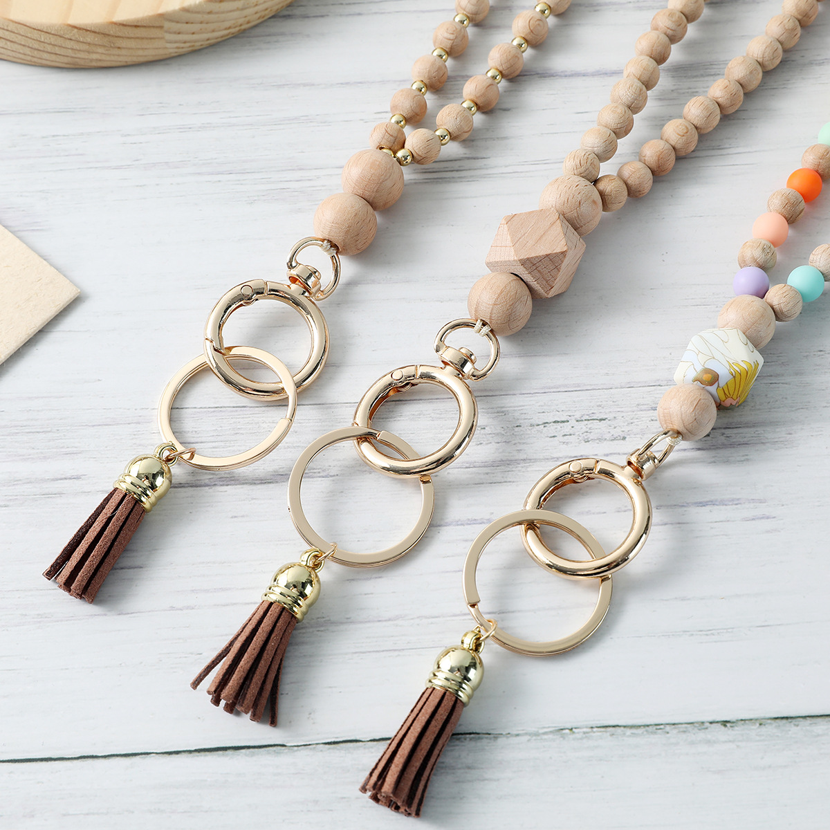 41g Weight Casual Pastoral Multicolor Wood Metal Unisex Lanyard Keychain