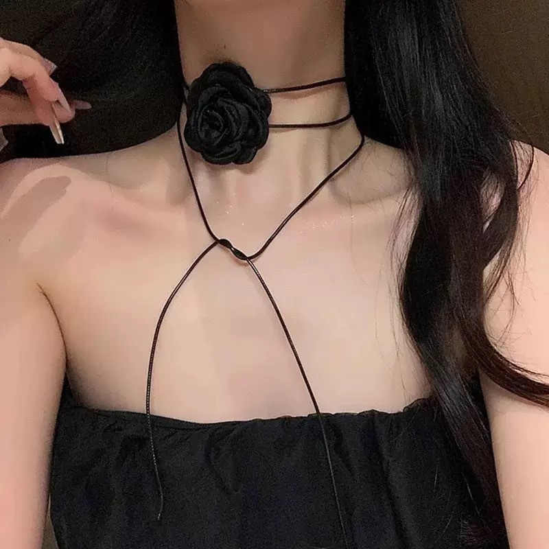 검정색 패브릭 꽃 4cm + 왁스 코드 120cm