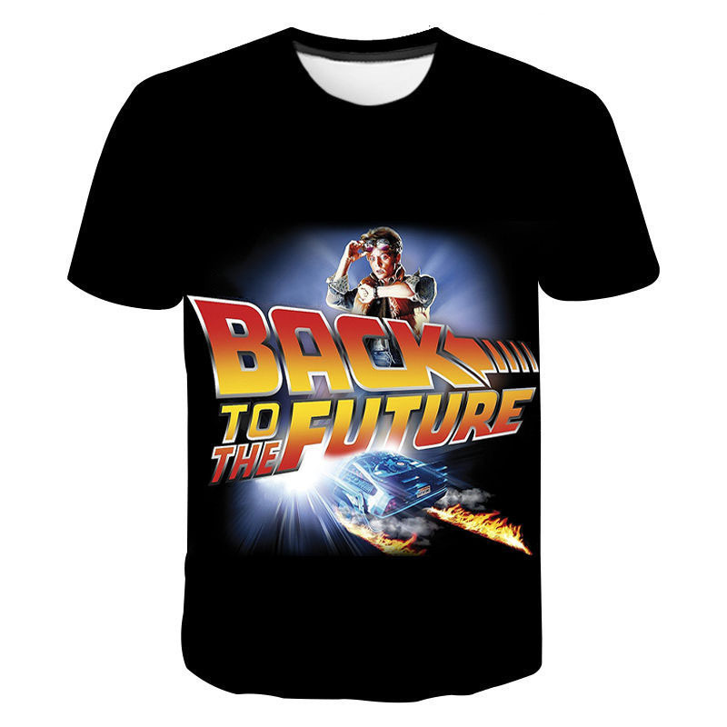 Back to the Future pattern 3D print cross-border new men's casual short-sleeve t-shirt, direct sales from manufacturer, foreign trade supply