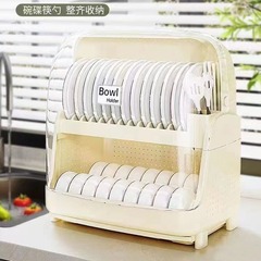 家庭用キッチン二重食器棚食器収納ケースプラスチック蓋付き食器皿付き水切り食器収納棚棚棚棚
