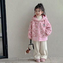 女童外套秋冬款2025新款洋气女宝宝羊羔绒毛毛衣儿童秋装夹棉棉服