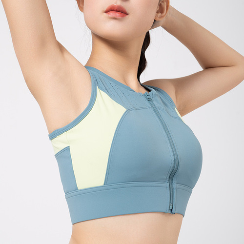 New Breathable Front Zipper Fixed Yoga Bra High Strength Tight Running Sports Bra Fitness Beauty Back Women