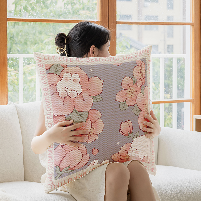 토끼 정원 핑크 브로케이드 베개