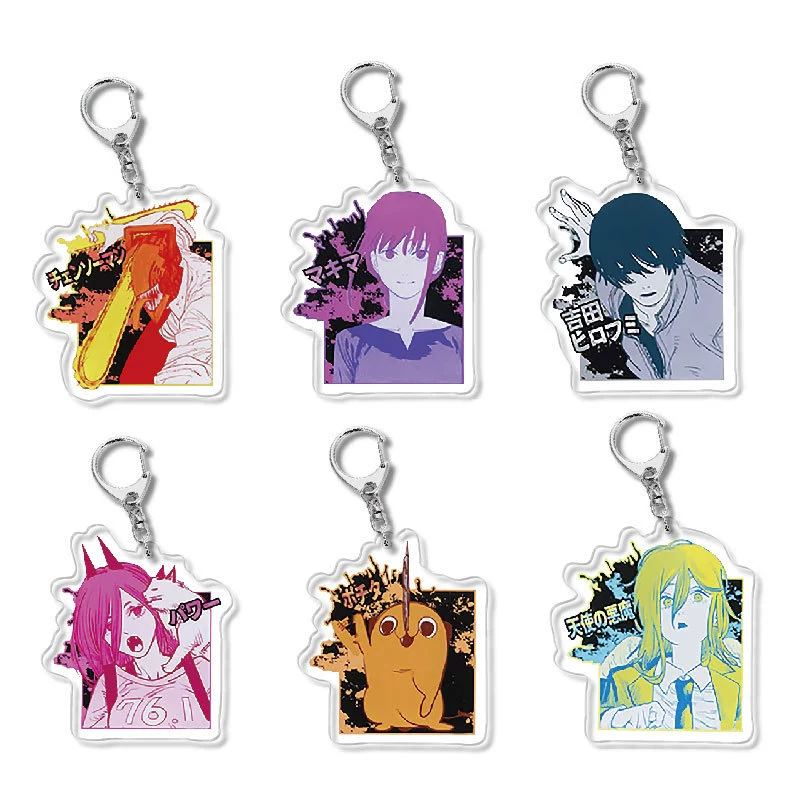 Acrylic keychain chainsaw character, double-sided 6 cm charm, metal ring & clasp
