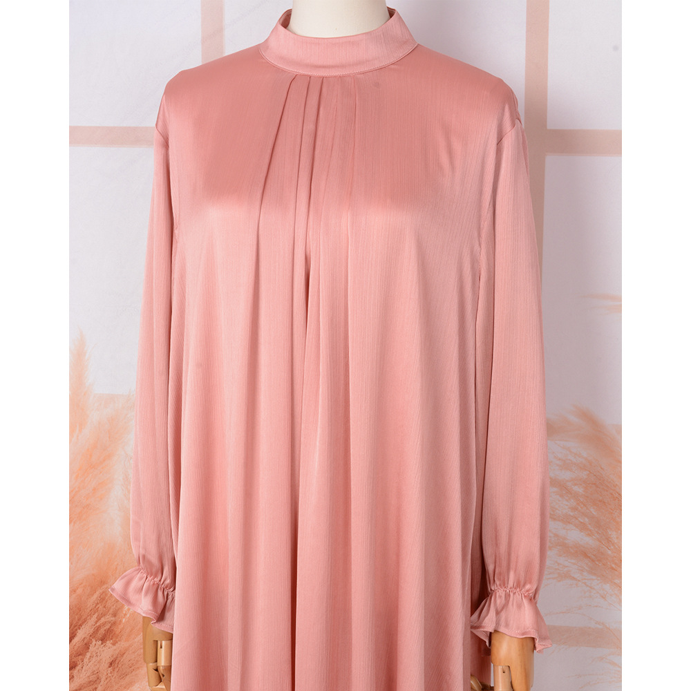 New Foreign Trade Cross-border Abaya, Middle Eastern Muslim Robe, Round-neck, Pleated, Solid Color, Elegant And_ecoleips.com