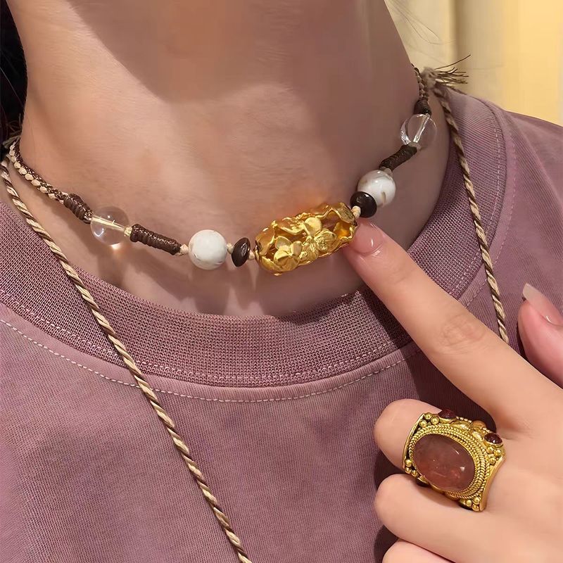 董洁同款轻奢饰品溯形编绳项链女小众高级感配饰度假休闲串珠手链|undefined