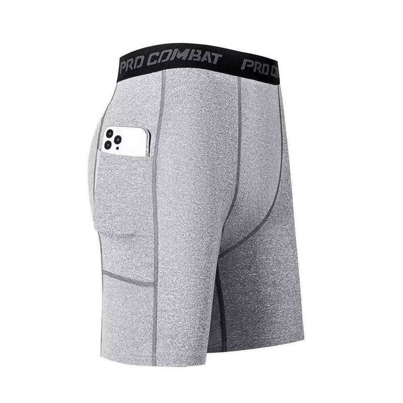 Men's Five-Point Compression Sports Shorts with Pockets, Quick-Dry, High-Elastic, for Basketball, Running, Fitness Training, and Jogging