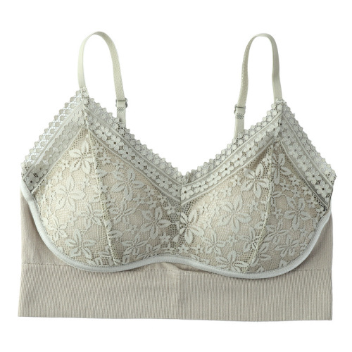 New fixed cup wrapped chest inner layer with sexy lace breathable wire-free bra and high elastic suspender underwear manufacturer wholesale