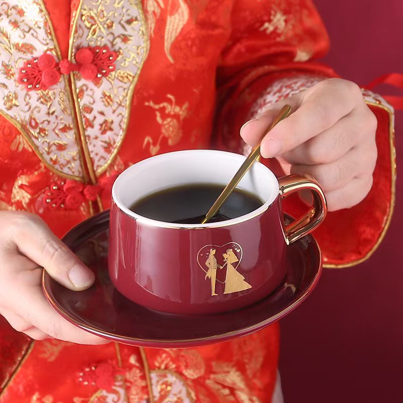 Taza de café y platillo Taza de cerámica taza de pareja taza regalo de boda para novia regalo de boda traje