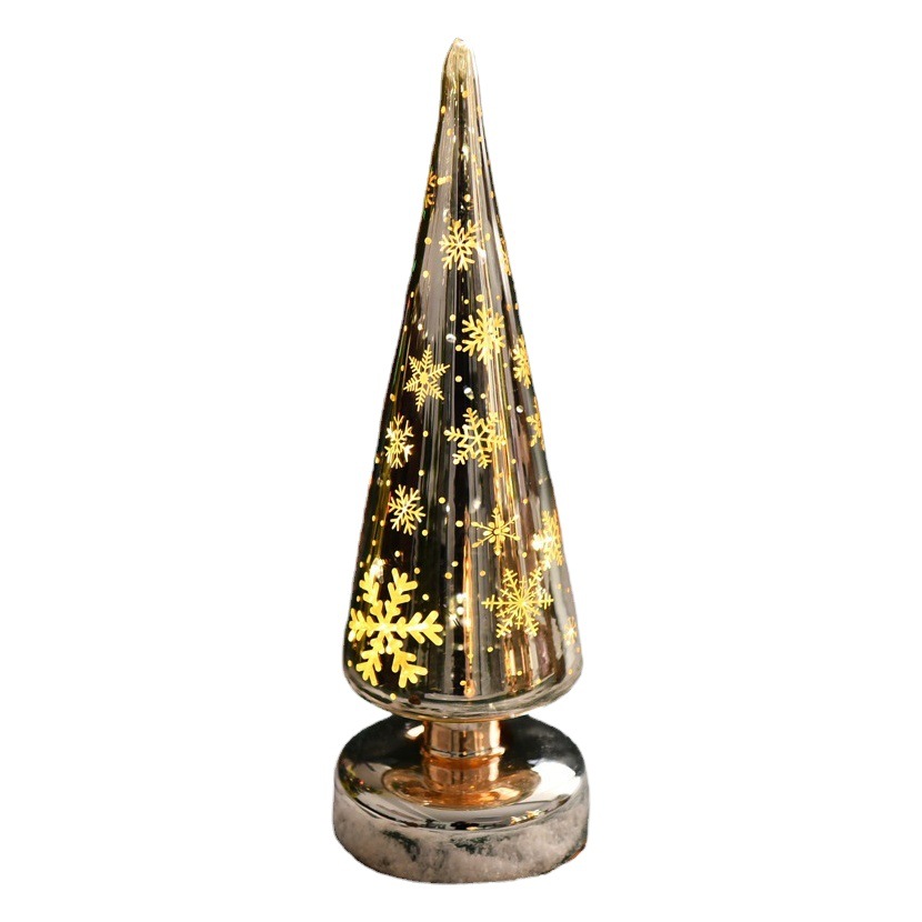 Creativo plateado LED de luz brillante de vidrio árbol de Navidad decoración de escritorio del hogar decoraciones de Navidad luz de la noche