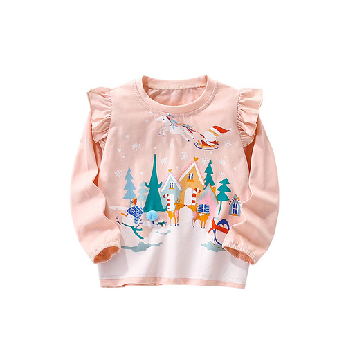 Cross-border malwee girls' T-shirt new winter European and American middle and small children round neck long sleeve cute little girl autumn top