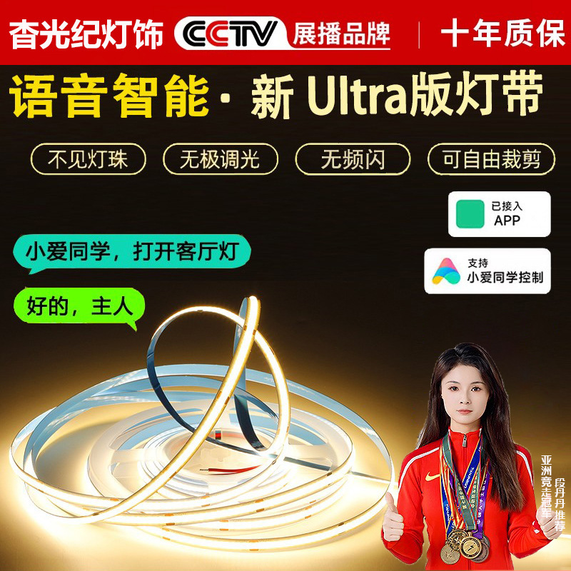 Already Connected to the Mobile App, the Smart Cob Light Strip Features Dual Color Temperatures, Voice-Controlled Stepless Dimming, and Is Suitable for Living Rooms, with Double-Layer Linear Lighting