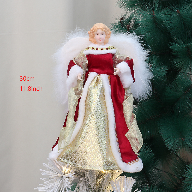 国境を越えた人気のクリスマス装飾生地エンジェルツリートップスタークリスマスツリートップオーナメントぬいぐるみ羽エンジェル付き|undefined