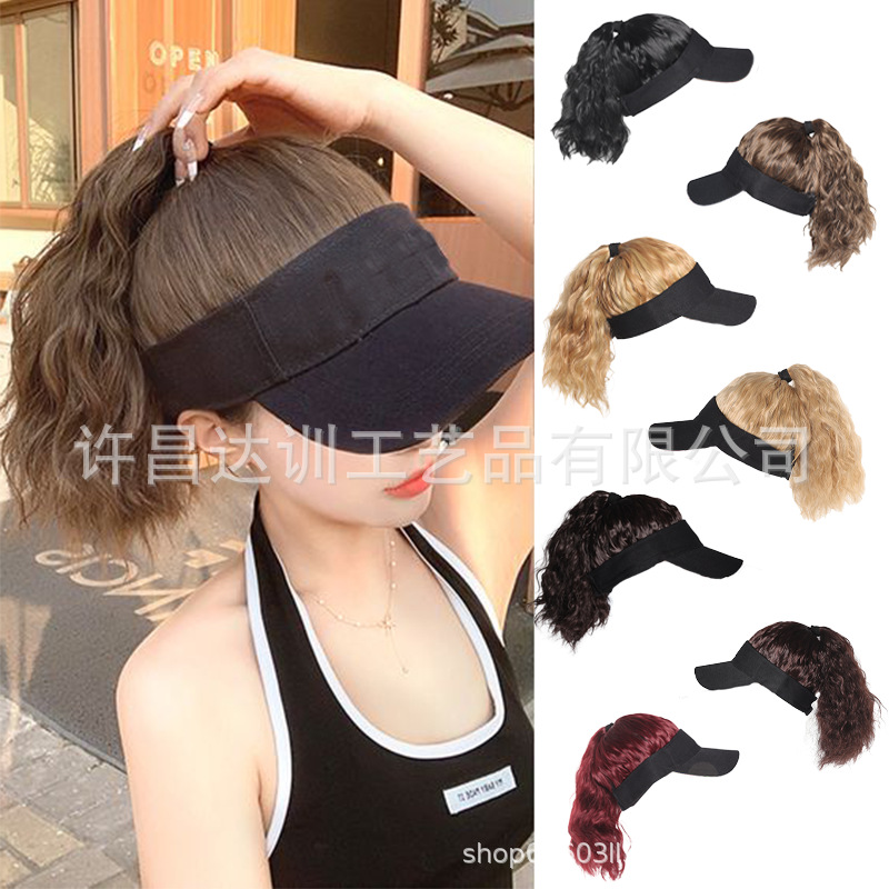 Cabello ondulado vacío sombrero de caballo, peluca sintética de seda de alta temperatura estilo de cabello corto fino de seda de alta temperatura cola de caballo