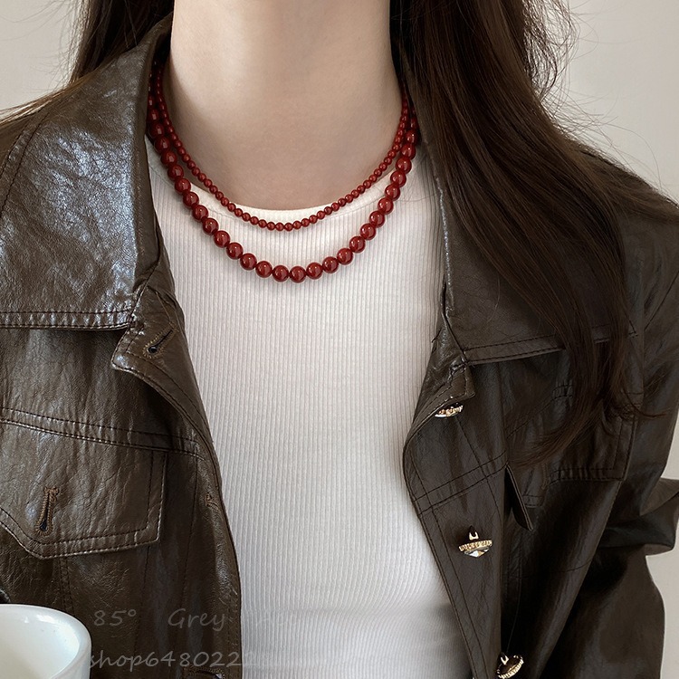 Ankora Red Pearl Necklace for Women 2026 New Style Clavicle Chain Light Luxury High-End Sweater Chain Neck Chain Accessory